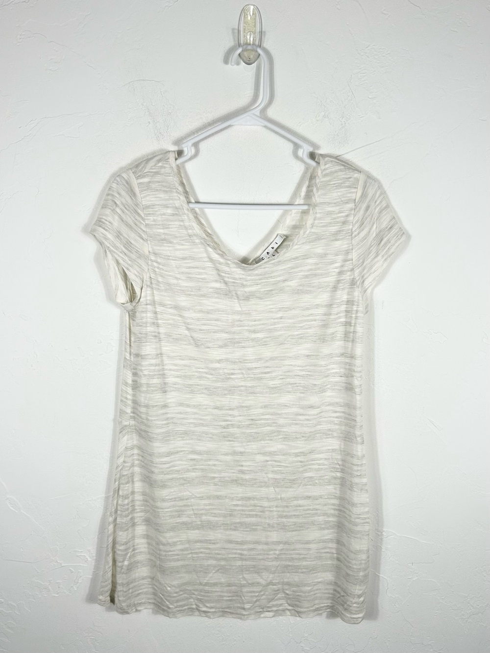 Cabi Gray White Space Dye Striped Scoop Neck Short Sleeve Tee Shirt Size L